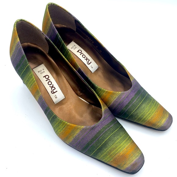 PROXY MADE IN SPAIN MULTICOLOR Leather HEELS WOMEN SIZE 8 - Picture 2 of 9